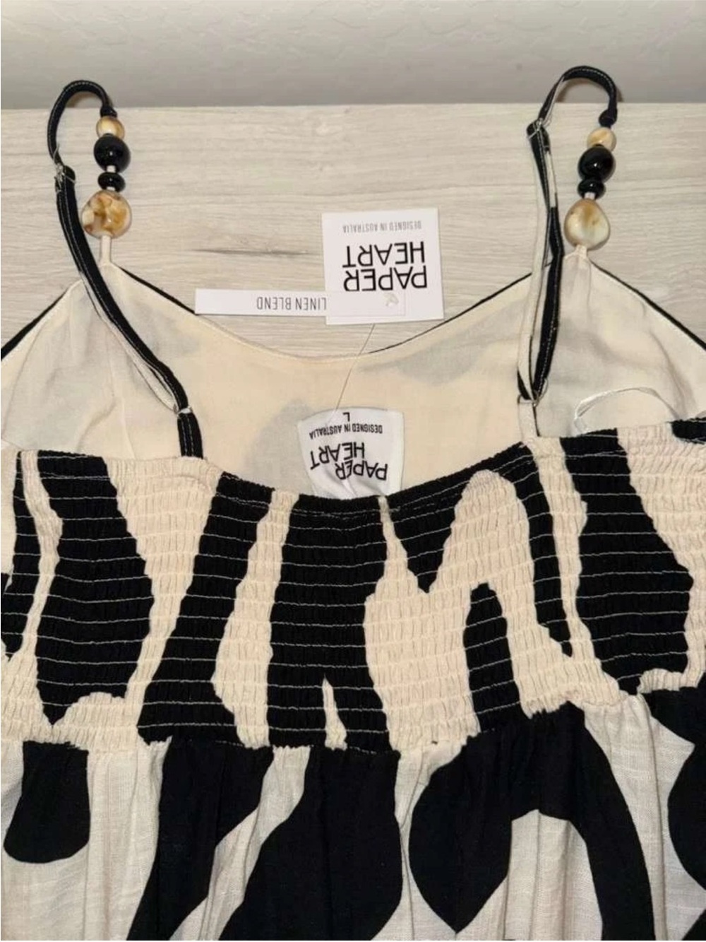 Paper Heart Black & Cream Smocked Maxi Dress with Beaded Straps